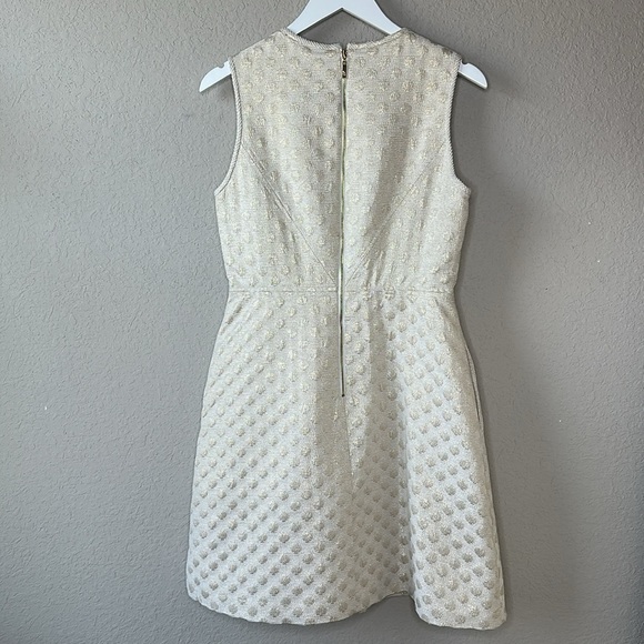 Eliza J Cream Metallic Textured Polka Dot Jeweled Neckline Cocktail Dress Size 8 - Picture 6 of 15